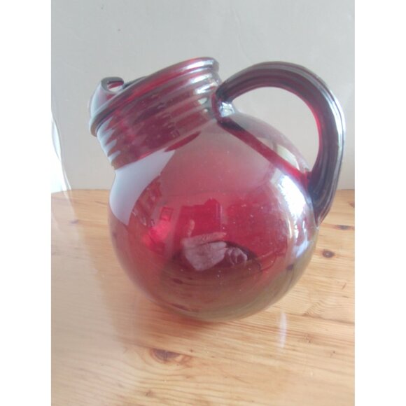 Vintage Anchor Hocking Royal Ruby Red Depression Glass Pitcher Mid Century 4 Cup - Picture 5 of 9